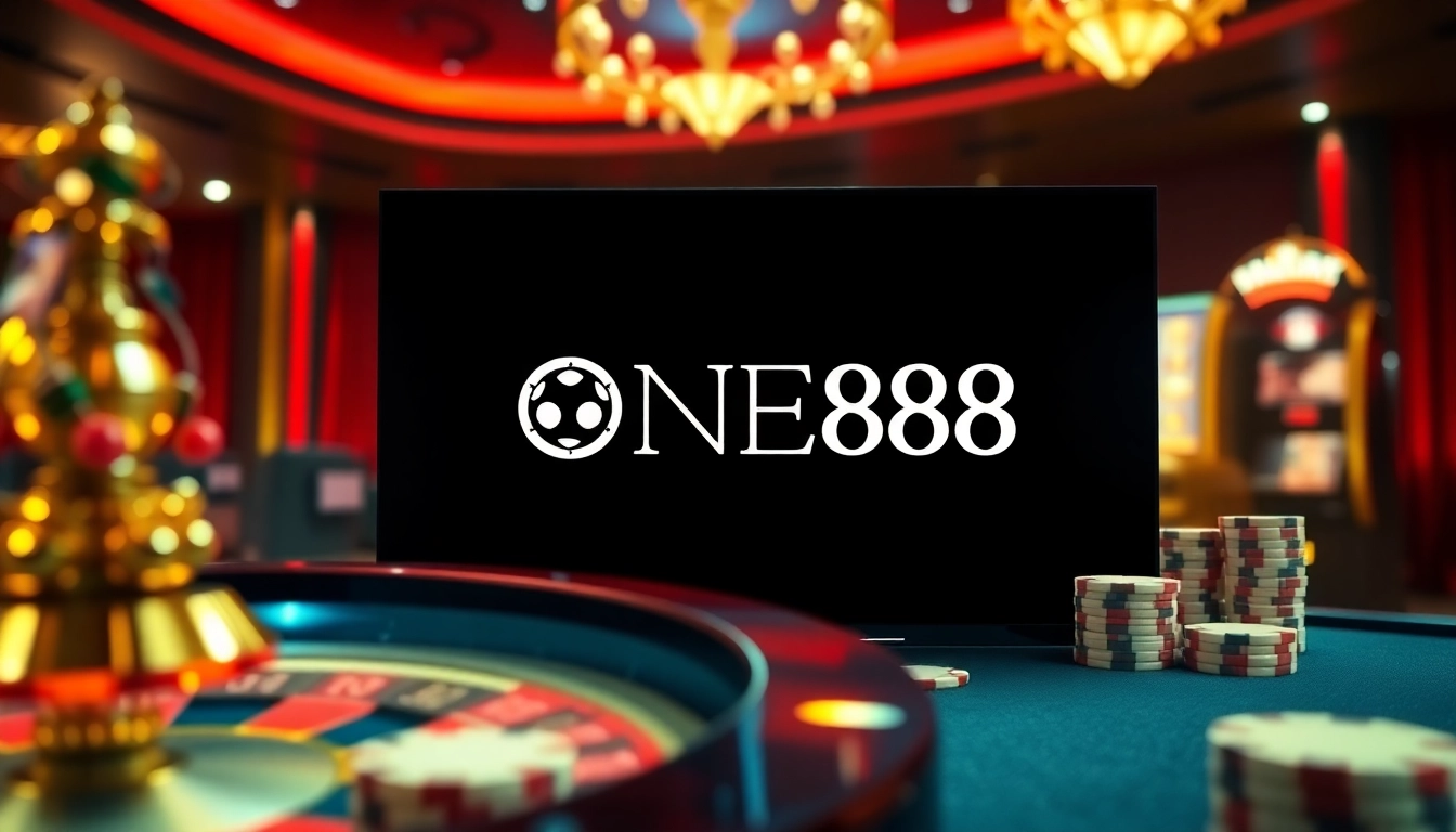 Experience the thrilling games of ONE88 at a vibrant online casino with roulette and poker elements.