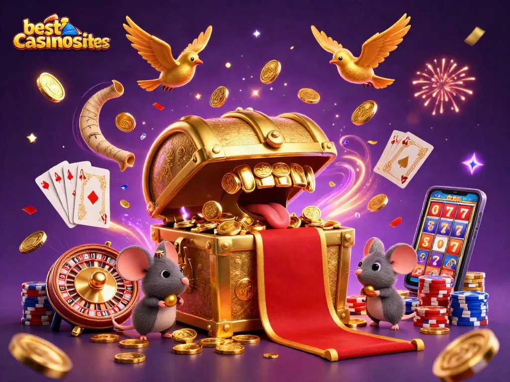 Engage with the best pokies at bestaustraliancasinosites in this vibrant 3D casino scene.