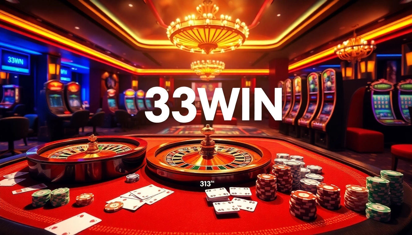 Experience the excitement of 33WIN with vibrant casino gameplay and luxurious settings.