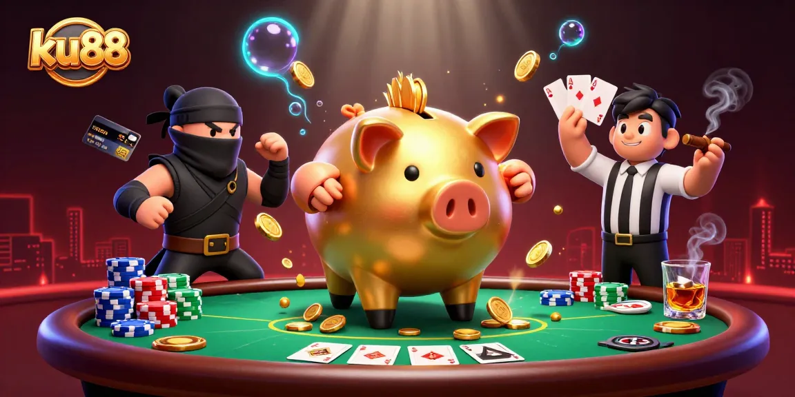 ku88 showcases an epic casino battle between a piggy bank sumo wrestler and his ninja foes.
