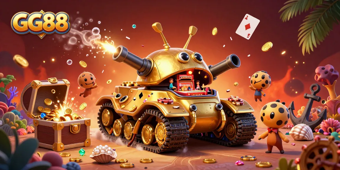 Experience an exciting game scene where GG88 offers action-packed mini casinos within a golden tank.