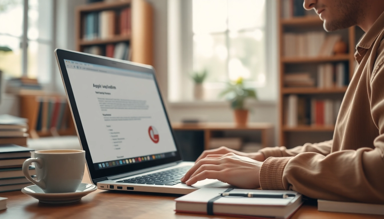 Person using the uk eta online application on a laptop in a cozy office.