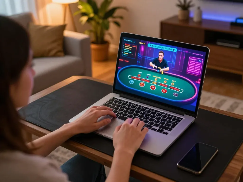 Engaged player enjoying live dealer games at home on webnk88 platform