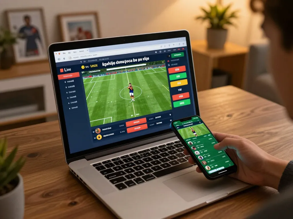 Engaging live sports betting on kèo bóng đá trực tuyến interface in a cozy home setting.