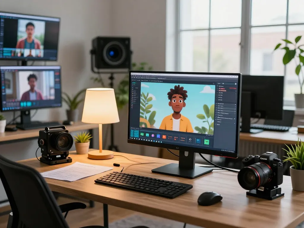 Creating videos with mind control technology in a modern tech workspace, showcasing innovative motion control AI.
