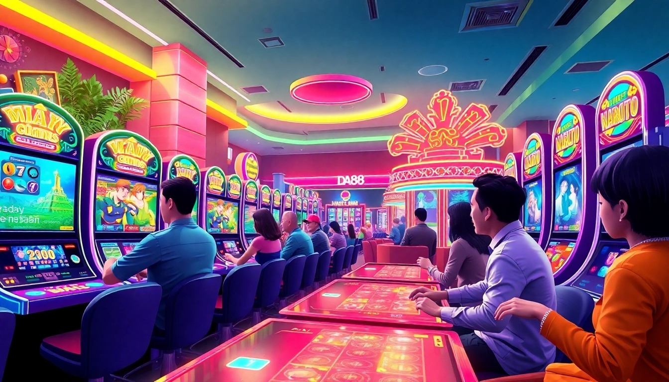 Engaging online gaming scene at https://da88.media/ featuring slots and players in a vibrant casino atmosphere.