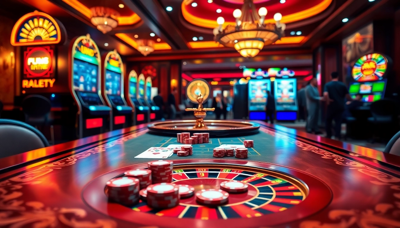 Players enjoying a vibrant casino scene at https://king88.vote/ with tables and slot machines.