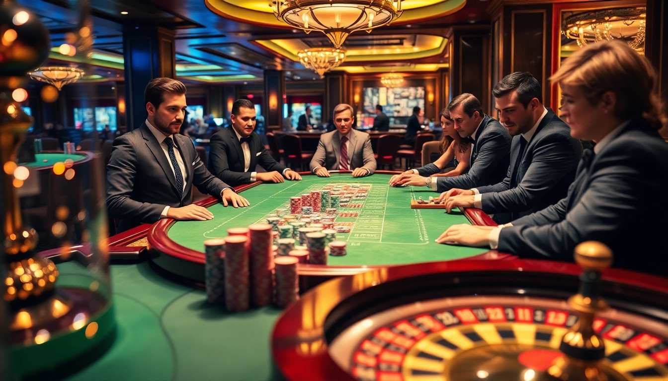 Action-packed casino scene featuring players at a poker table showcasing https://789p.gives/ excitement and luxury.