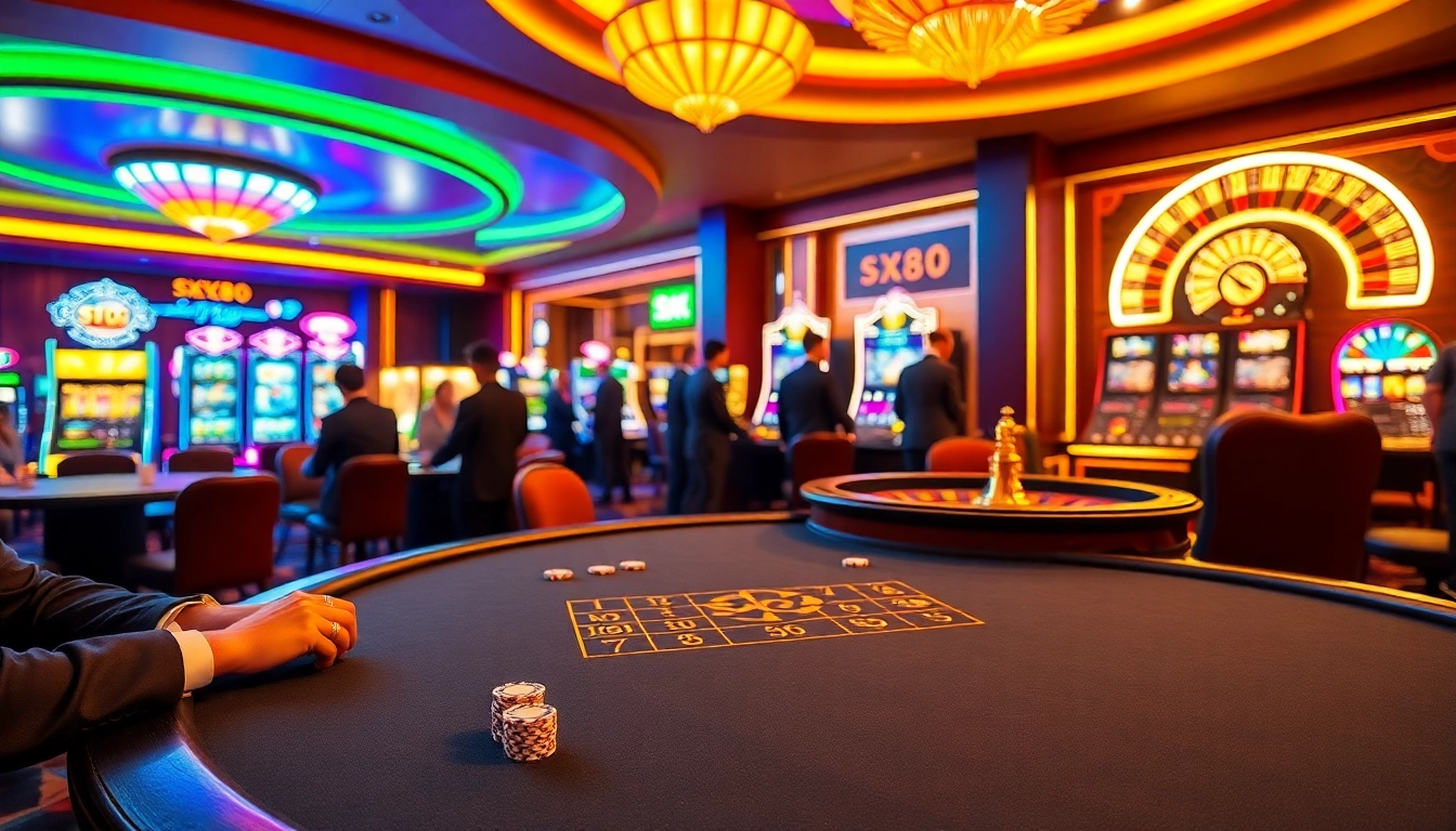 SX88 players engaging in an exciting casino atmosphere with poker chips and roulette action.