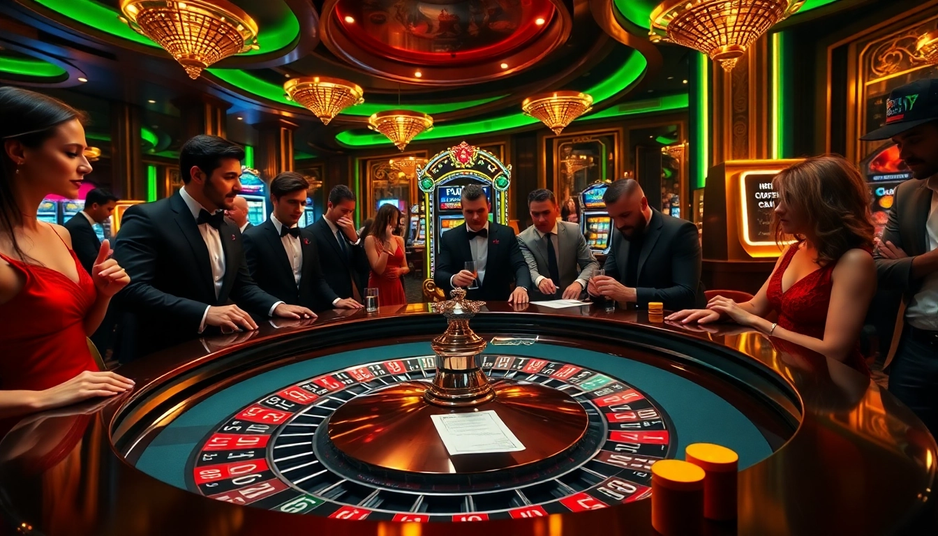 Thrilling casino experience at Thabet featuring roulette and glamorous gamblers.