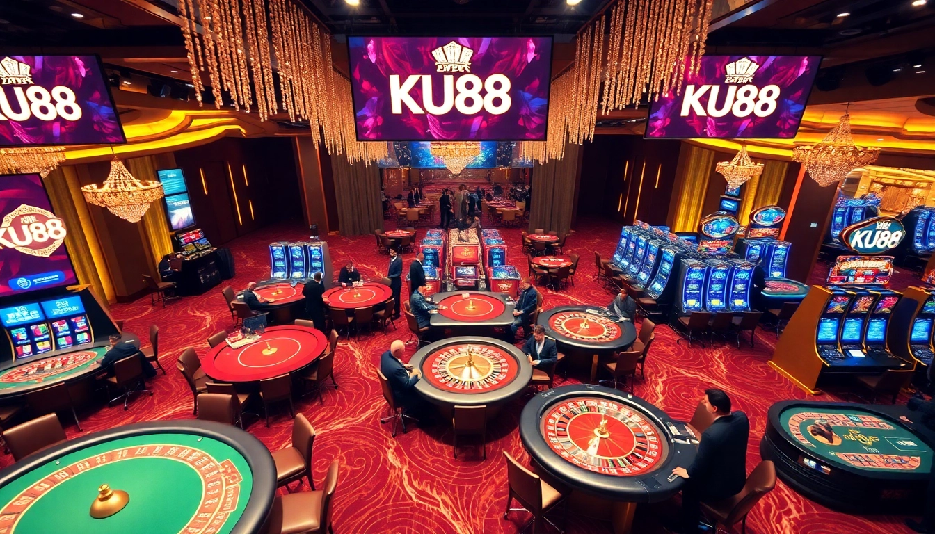 Players placing bets and enjoying gaming experiences at KU88 Casino's vibrant gaming floor.
