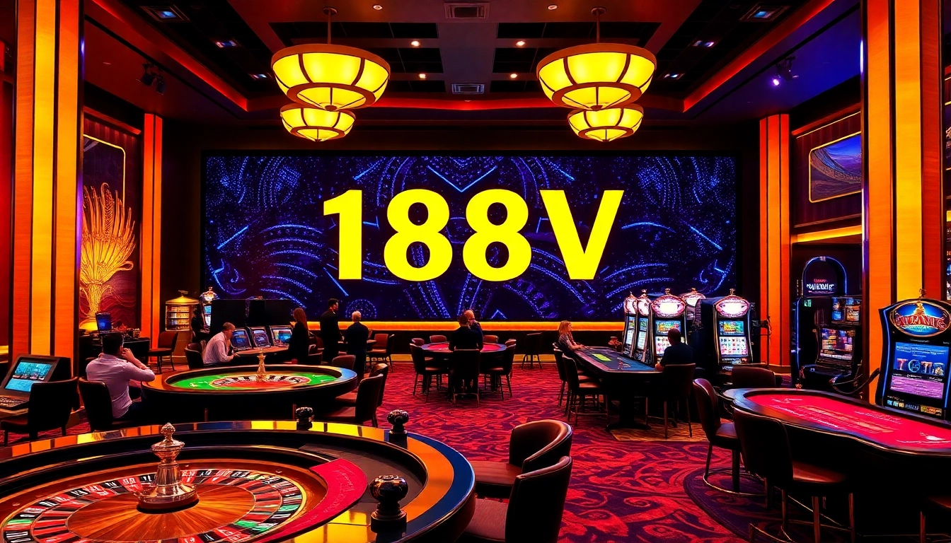 Players enjoying high-stakes games at the luxurious 188V casino.