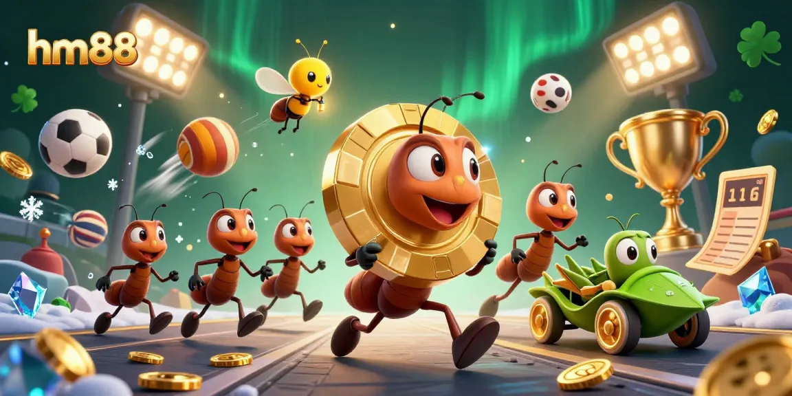 Engaging scene of ants heisting a giant poker chip at hm88, embodying casino gaming excitement.