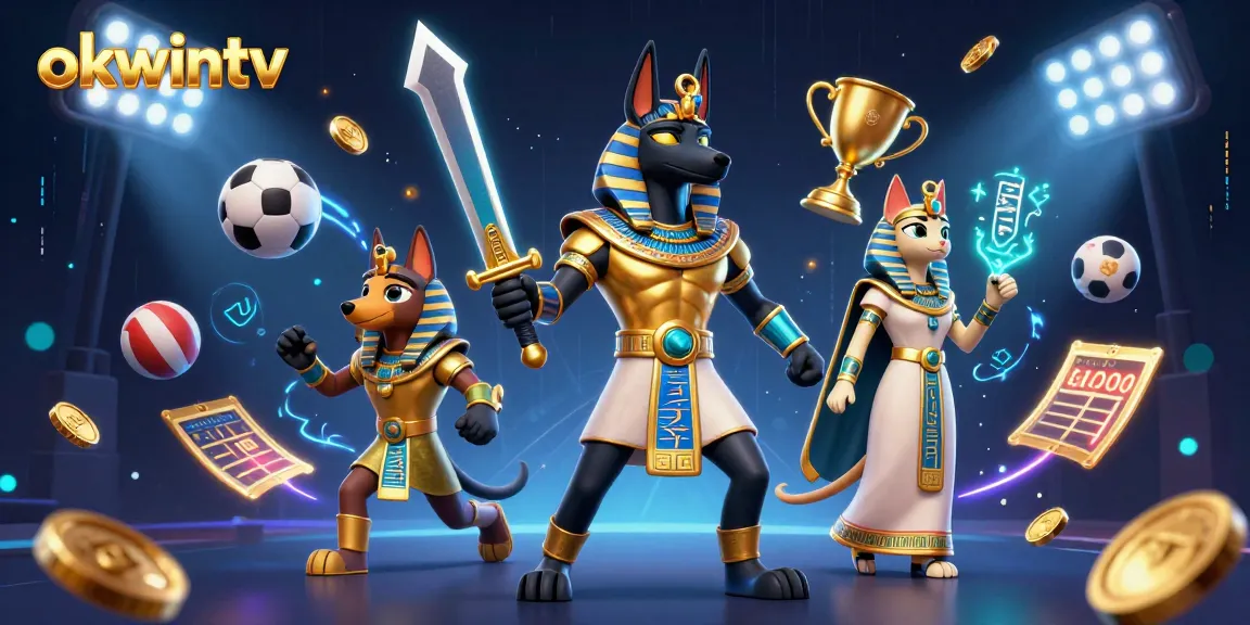 Experience thrilling sports events with okwintv's dynamic gambling scene featuring ancient Egyptian characters.