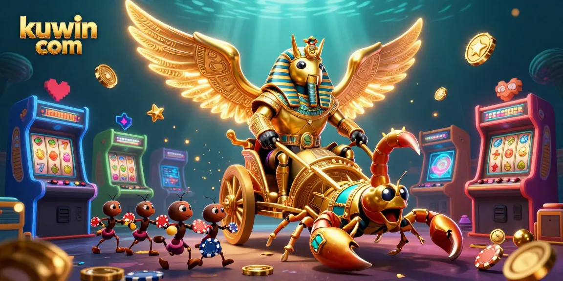 Experience thrilling gameplay at kuwin com with this vibrant 3D casino scene featuring dynamic slot symbols.